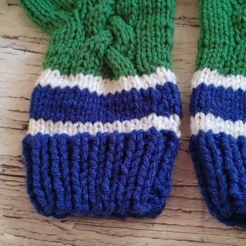 Hand-Knit Blue and Green Fingerless Mittens - photo 2
