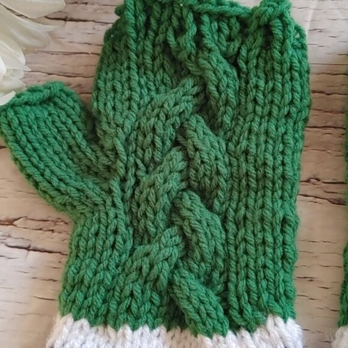 Hand-Knit Blue and Green Fingerless Mittens - photo 4