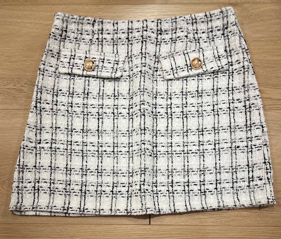 Shein tweed high waist mini skirt in black and white plaid