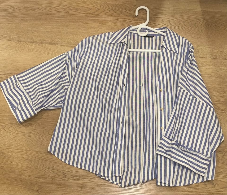 Zara Striped Poplin Shirt With Wide Short Sleeves Oversize Women - photo 2
