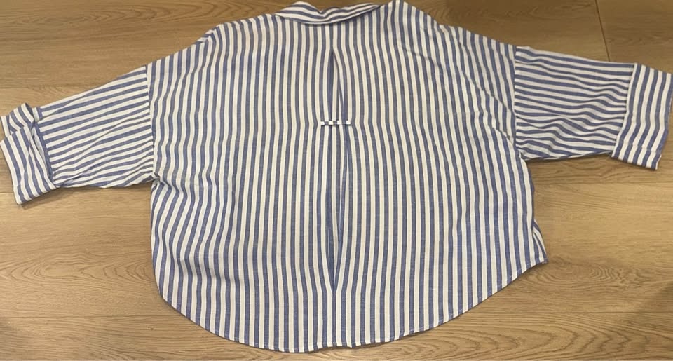 Zara Striped Poplin Shirt With Wide Short Sleeves Oversize Women - photo 3