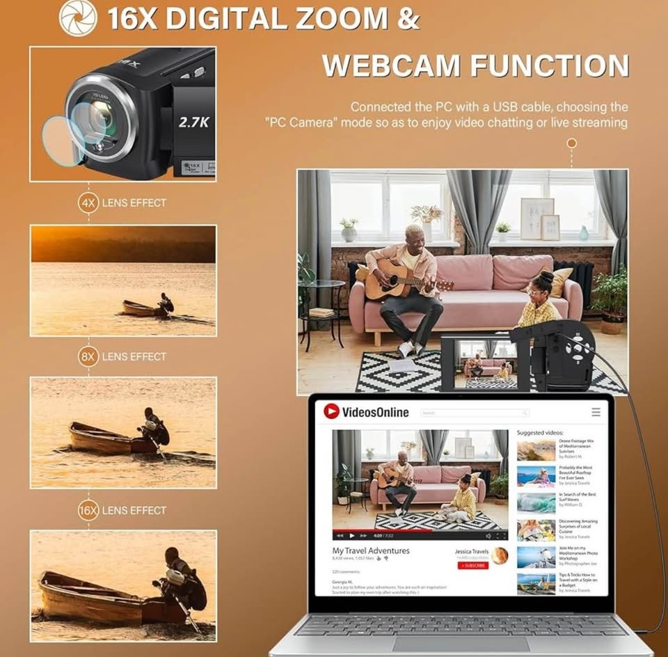 Camcorder Video Camera QHD 2.7K 56MP 16X Digital Zoom - photo 2