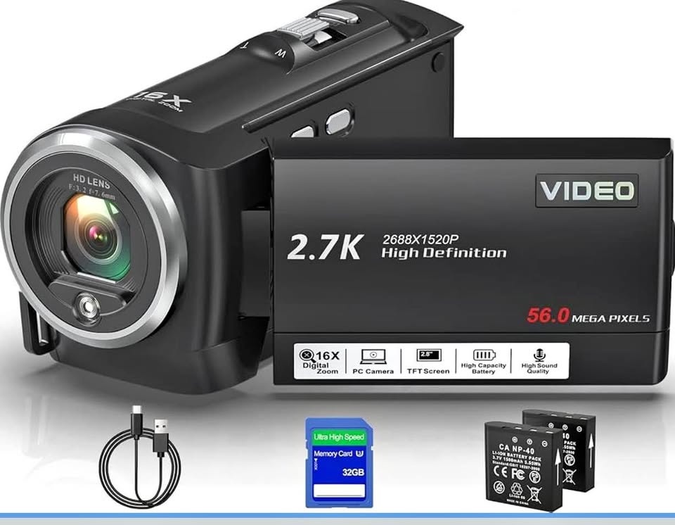 Camcorder Video Camera QHD 2.7K 56MP 16X Digital Zoom
