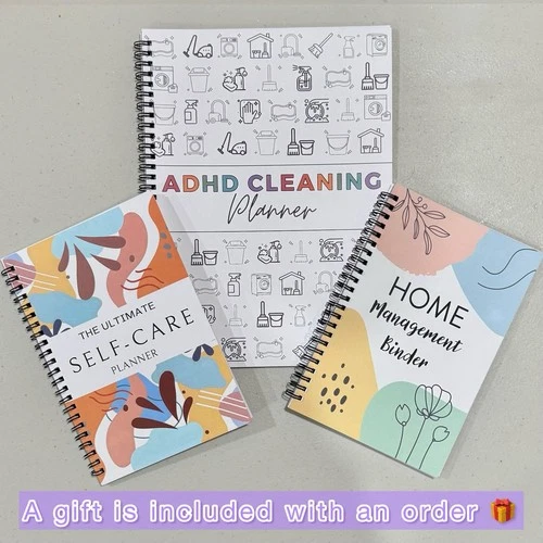 Set of 3 Planners – ADHD Cleaning, Self-Care & Home