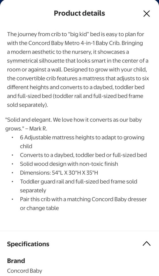 Concord Baby 4-in-1 Crib with or without mattress - photo 5