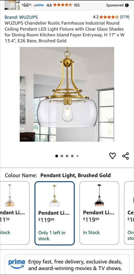 Brand New: WUZUPS® Glass Ceiling Pendant Light - Brushed Gold