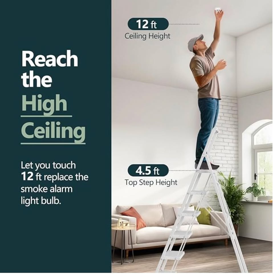 Orig $149 Used in great condition 6-step 12-foot white ladder - photo 3