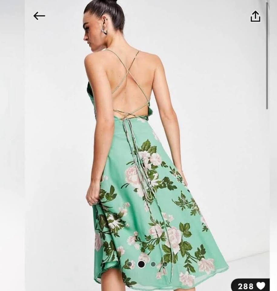 ASOS green floral strappy low back midi dress NEW small