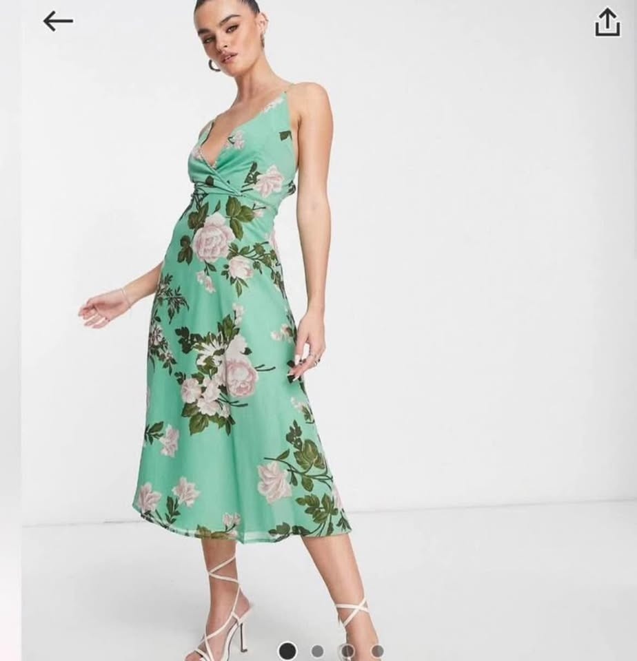 ASOS green floral strappy low back midi dress NEW small - photo 2