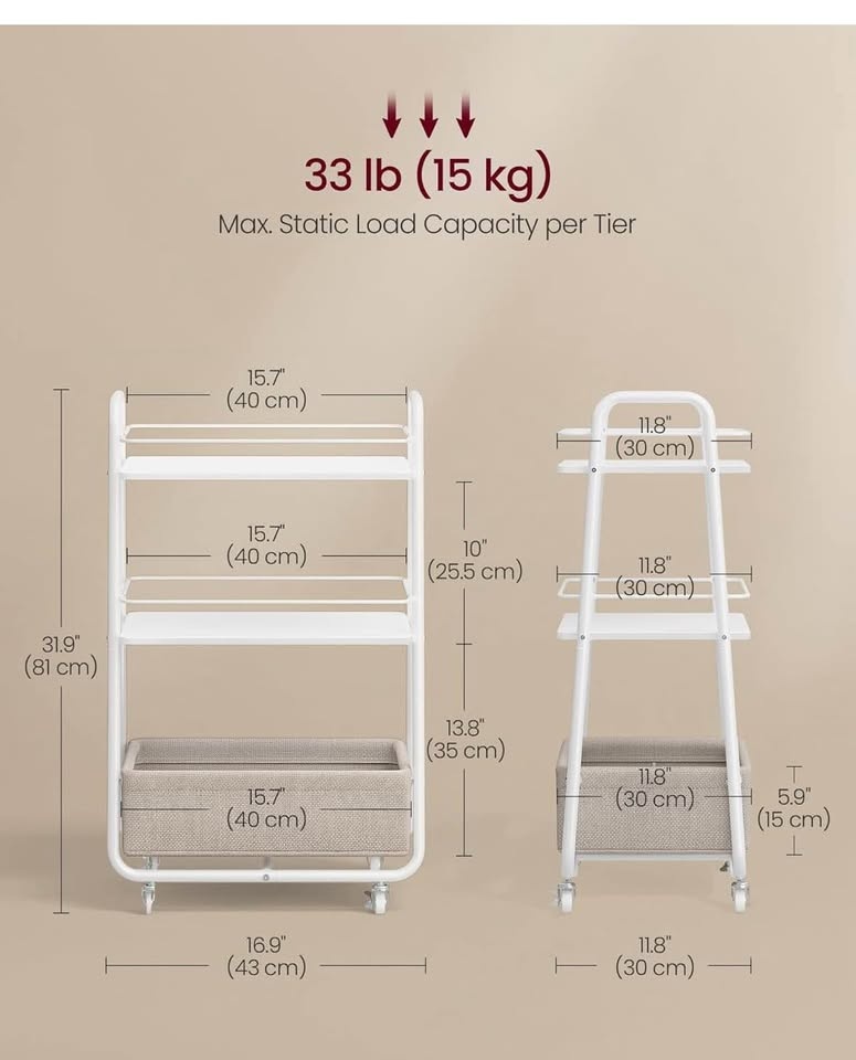 3-Tier Storage Cart with Fabric Basket - photo 2