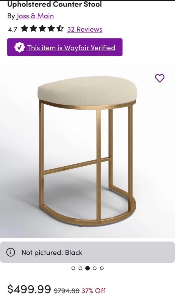 Brushed Brass Upholstered Counter Stools - New (Set of 2) - photo 2