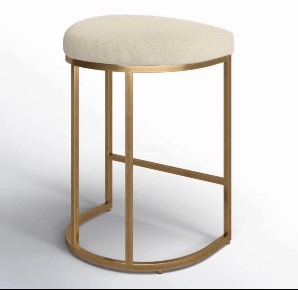 Brushed Brass Upholstered Counter Stools - New (Set of 2) - photo 3