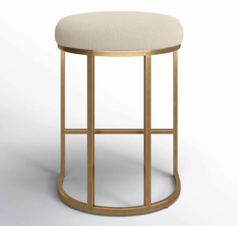 Brushed Brass Upholstered Counter Stools - New (Set of 2) - photo 4