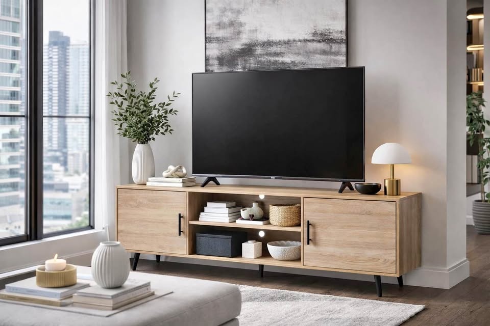 Mid-Century 70" TV Stand | Oak Media Console