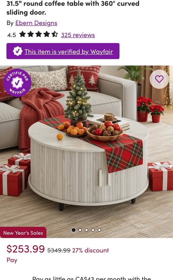 Modern Round Coffee Table with Sliding Storage Door – Brand New - photo 2