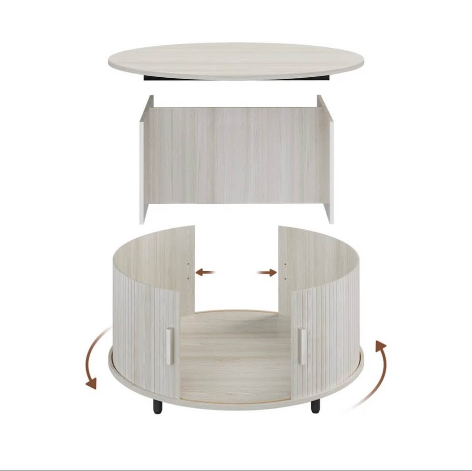 Modern Round Coffee Table with Sliding Storage Door – Brand New - photo 4
