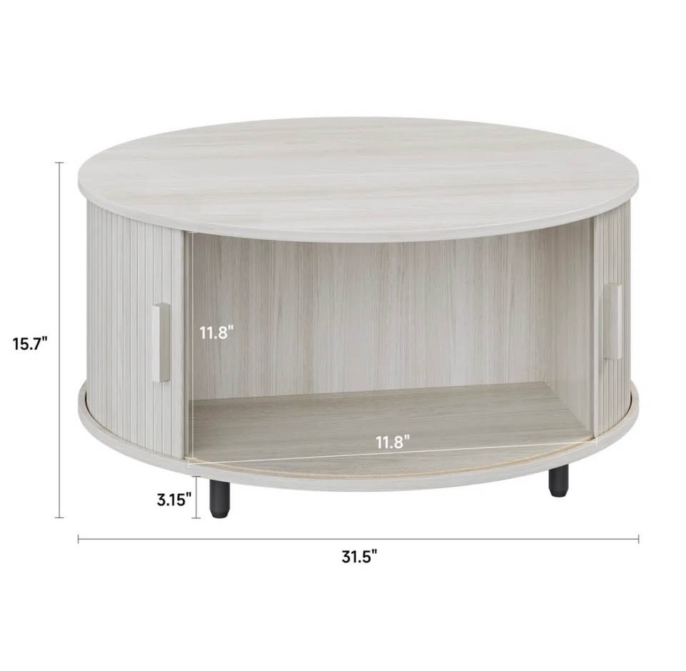 Modern Round Coffee Table with Sliding Storage Door – Brand New - photo 5
