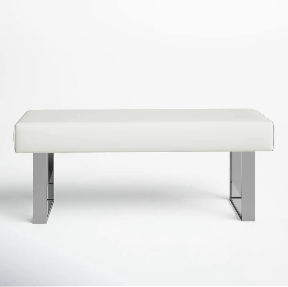 Modern Luxe White Upholstered Bench w/ Chrome Legs – Brand New! - photo 4