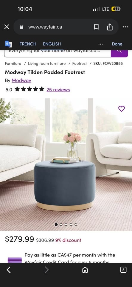 Modern Round Velvet Ottoman / Footrest / Coffee Table – 23” Bran - photo 2