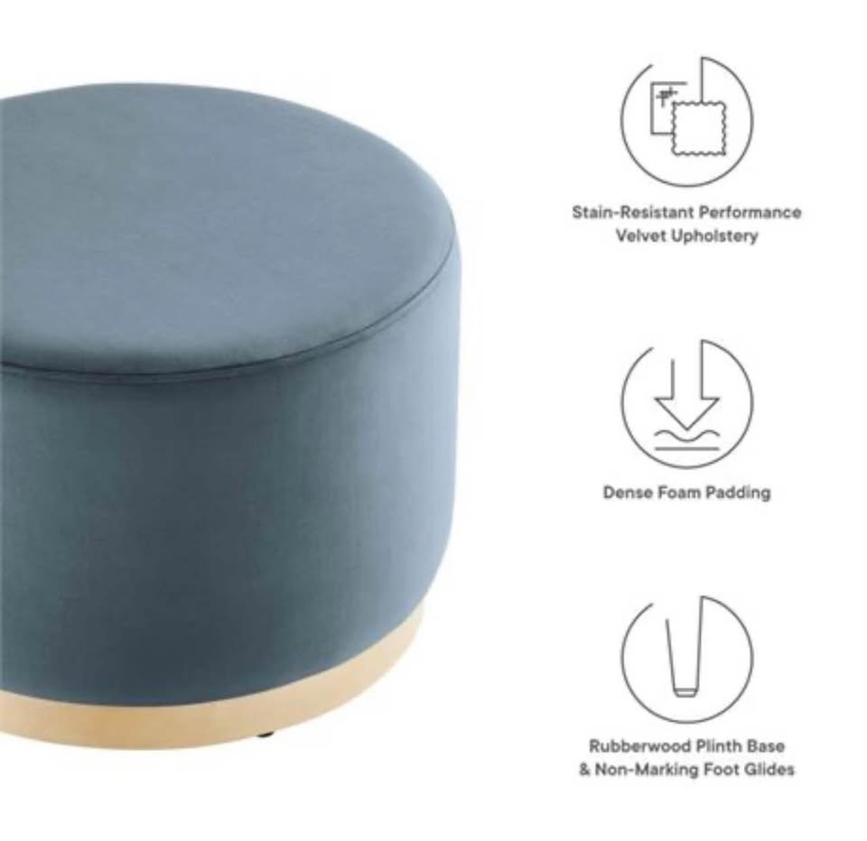 Modern Round Velvet Ottoman / Footrest / Coffee Table – 23” Bran - photo 5