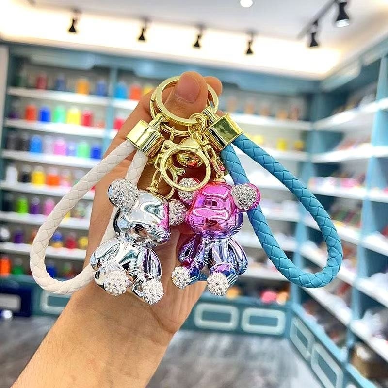 2 PIECES BLING BEAR WITH A BELL KEYCHAIN