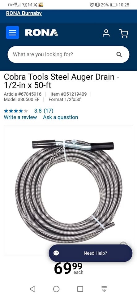 Cobra Heavy Duty Drain Snake - 1/2-in x 50-ft