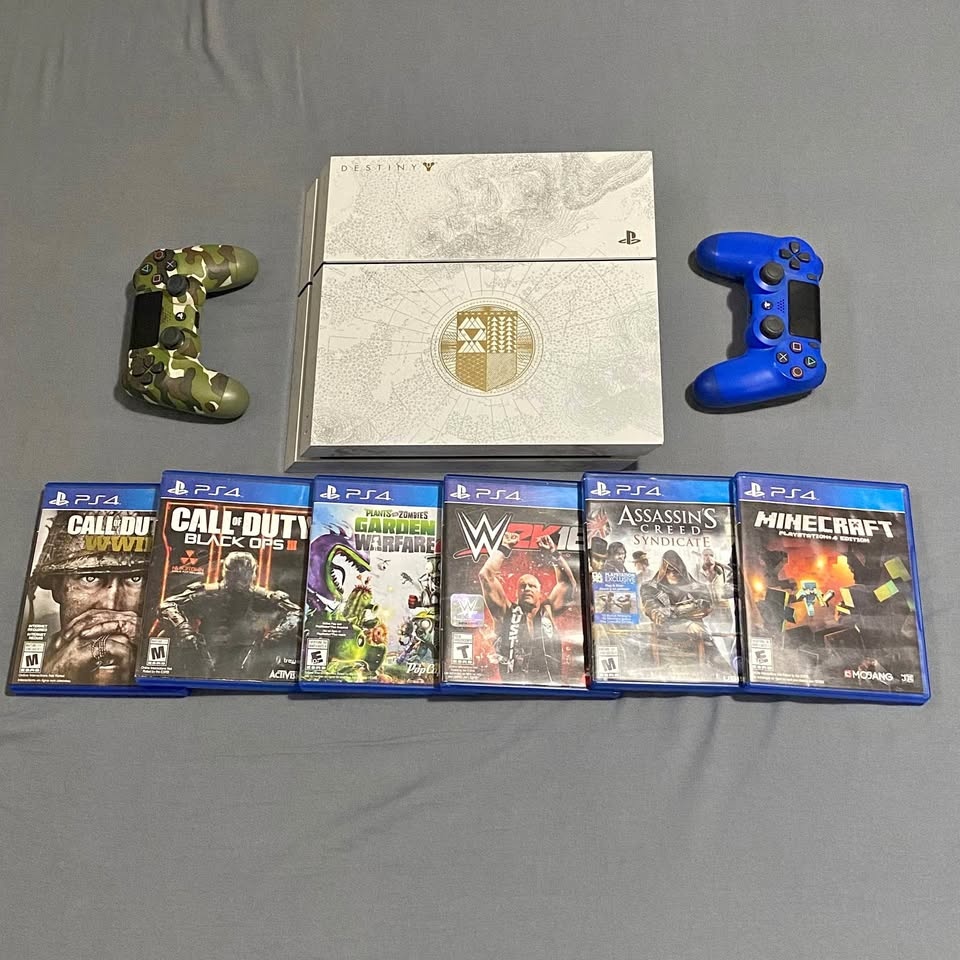 PS4 Destiny Edition Bundle w/ 2 Controllers & 6 Games