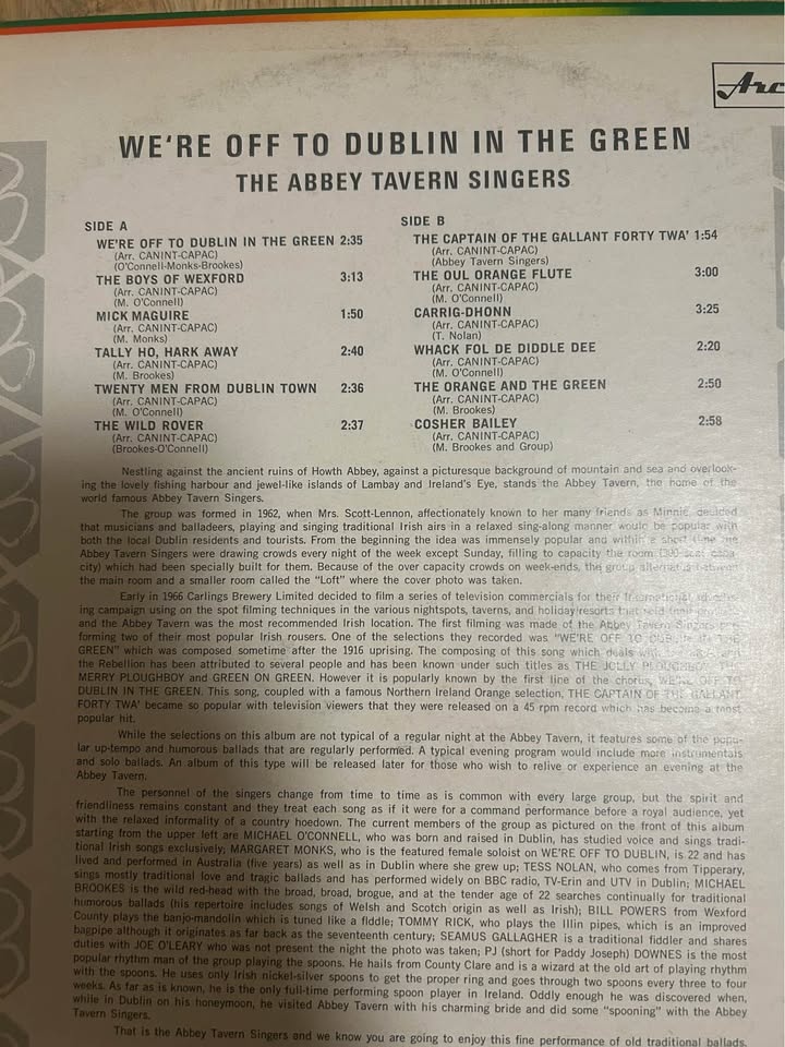 The Abbey Tavern Singers - We're Off to Dublin Vinyl - photo 2