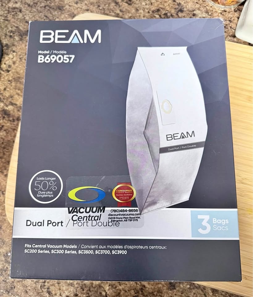 BEAM Central Vac Bags Dual Port Model B69057 (2 bags only)
