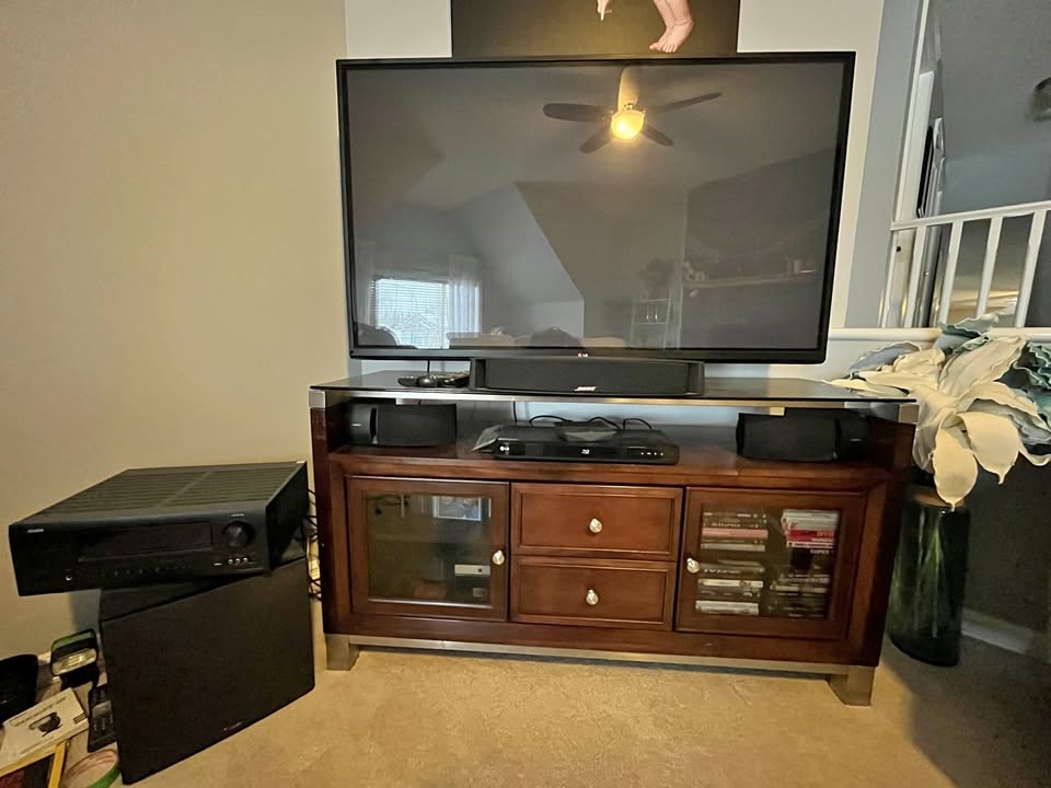 60" LG Plasma TV, Denon Receiver, Polk Audio Subwoofer