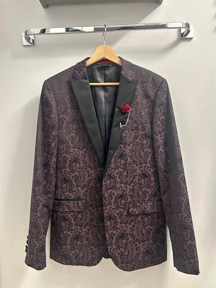 Stylish Black and Burgundy Paisley Blazer