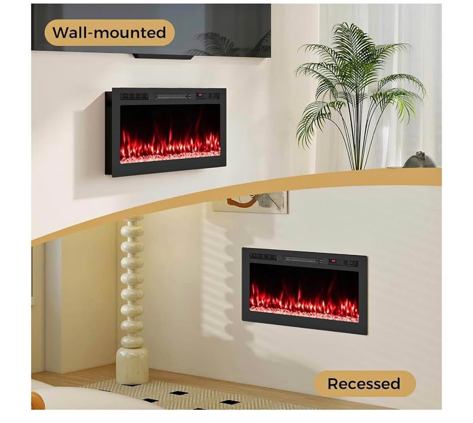 36″ Smart WiFi Electric Fireplace – Alexa & Google, Wall Mounted