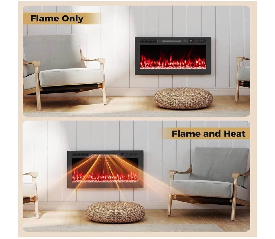 36″ Smart WiFi Electric Fireplace – Alexa & Google, Wall Mounted - photo 2