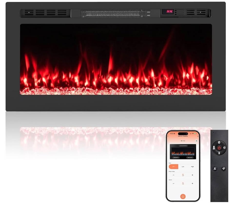 36″ Smart WiFi Electric Fireplace – Alexa & Google, Wall Mounted - photo 3