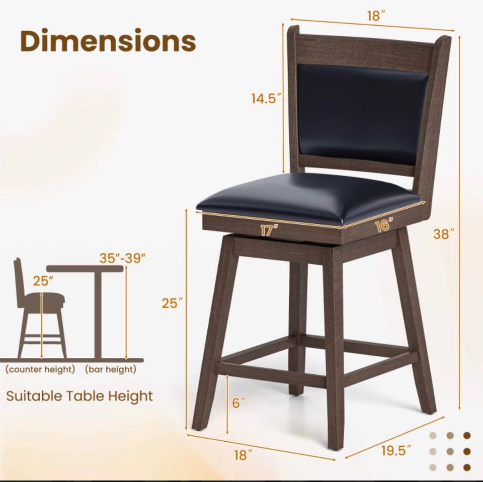 Swivel Bar Stools Set of 2 | Padded Counter-Height Chairs - photo 3