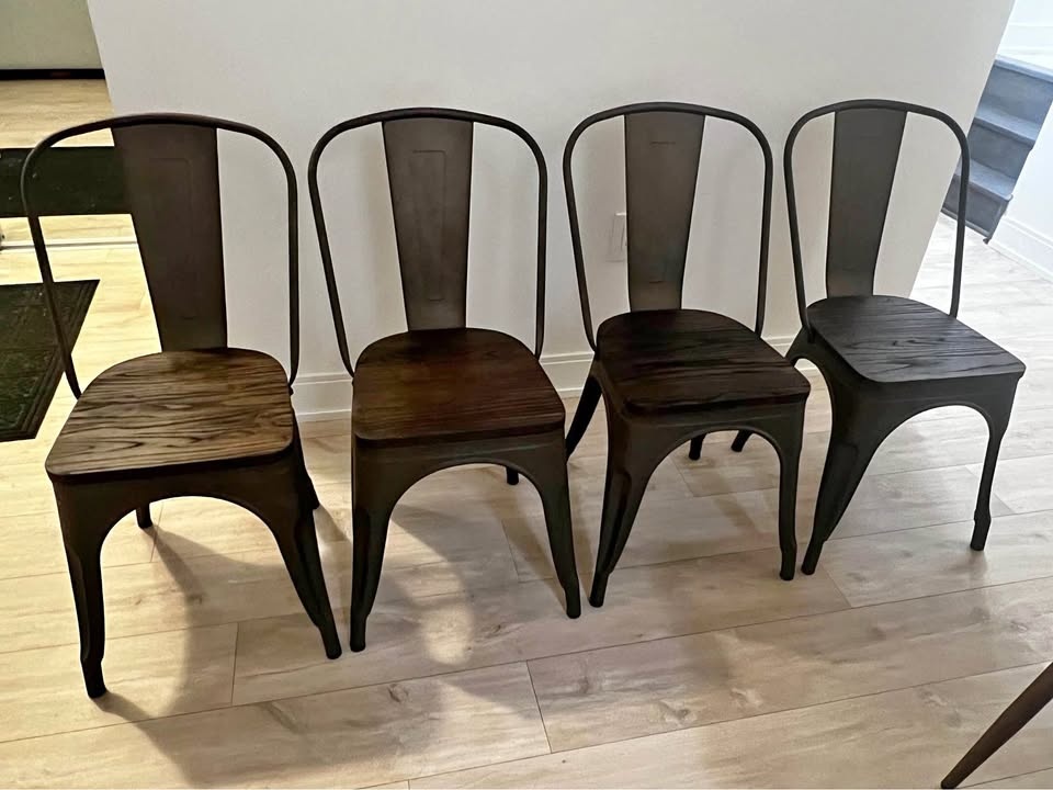 Modern Café Dining Chairs – Industrial Wood & Metal (Set of 4)