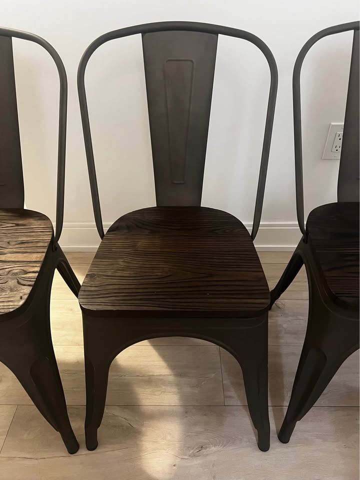 Modern Café Dining Chairs – Industrial Wood & Metal (Set of 4) - photo 3
