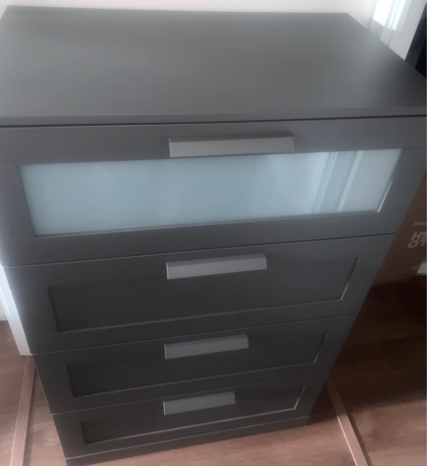 IKEA BRIMNES 4 drawer dresser gray. Frosted glass - photo 2