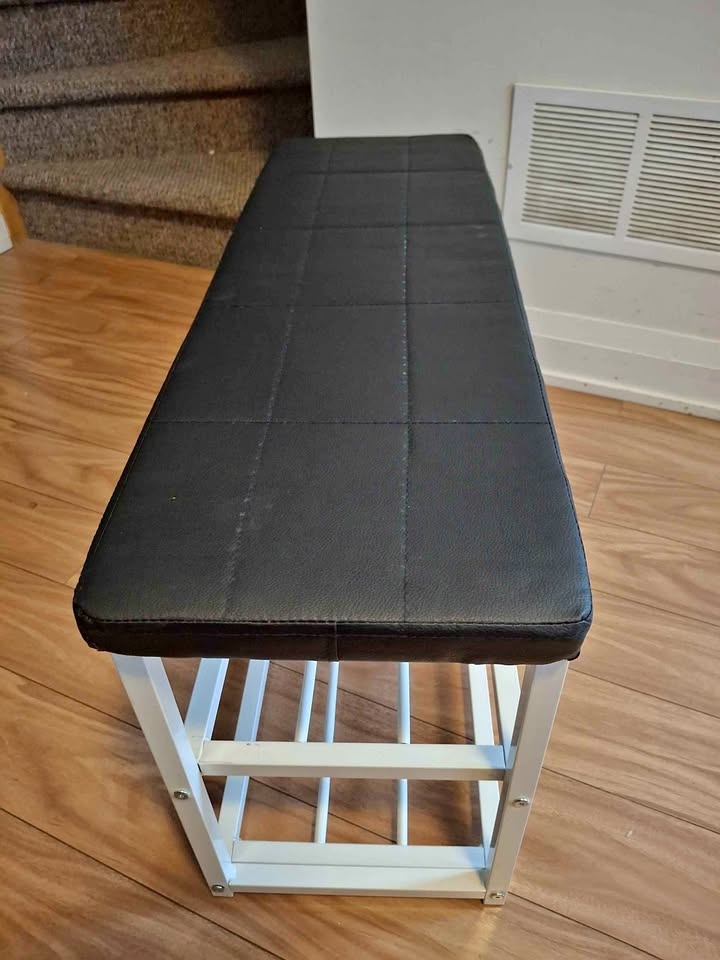 Black entryway bench with 2 tier shoe rack metal (90x30x44cm) ❤️