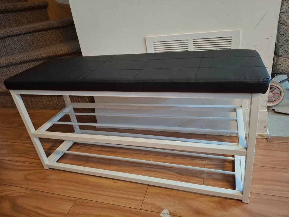Black entryway bench with 2 tier shoe rack metal (90x30x44cm) ❤️ - photo 2