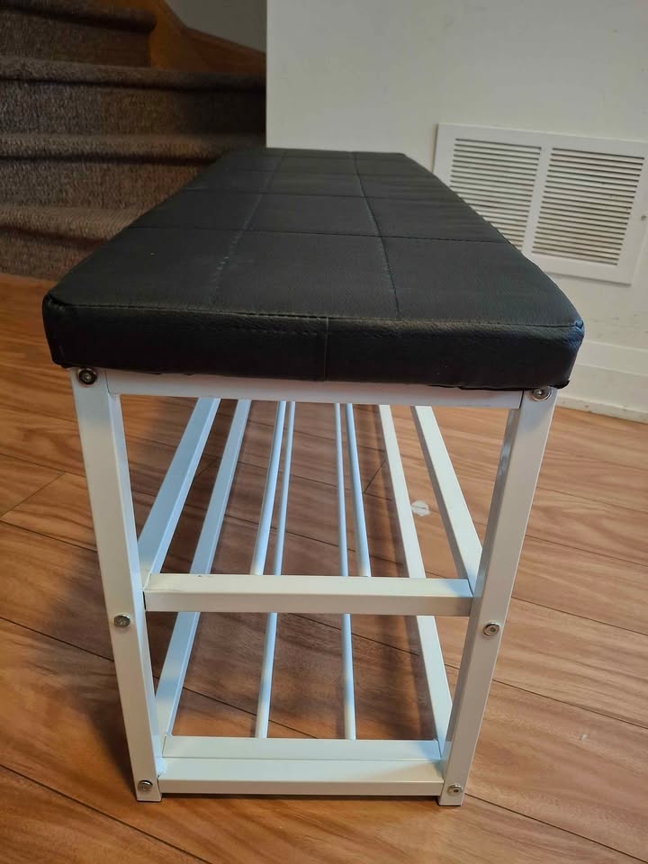 Black entryway bench with 2 tier shoe rack metal (90x30x44cm) ❤️ - photo 3