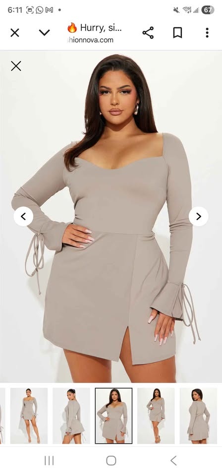 Long sleeve mini dress- taupe - photo 2