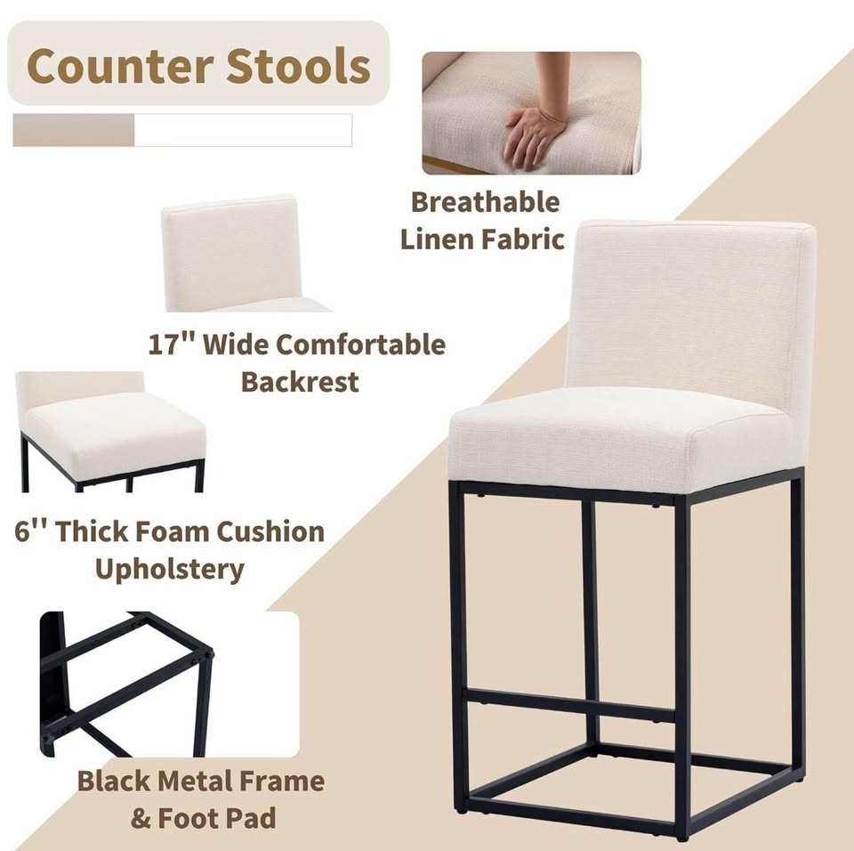 Modern Counter Height Bar Stools Set of 2 - photo 3