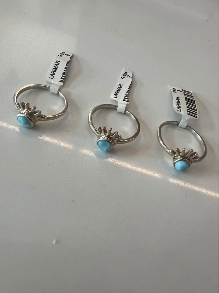 Silver and Larimar stone rings