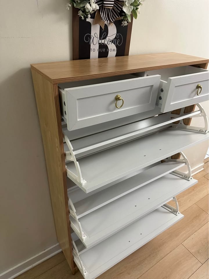 Shoe storage cabinet with 3 folding drawers and 2 horizontal dra - photo 2