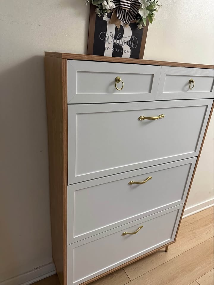 Shoe storage cabinet with 3 folding drawers and 2 horizontal dra - photo 3