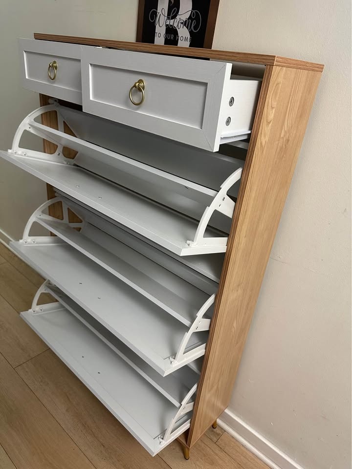 Shoe storage cabinet with 3 folding drawers and 2 horizontal dra - photo 4