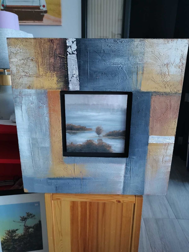 Painting double frame hollow frame 27.5"x27.5"