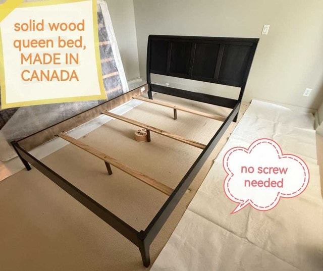 QUEEN bed set, solid wood no screw, made in Canada - photo 4