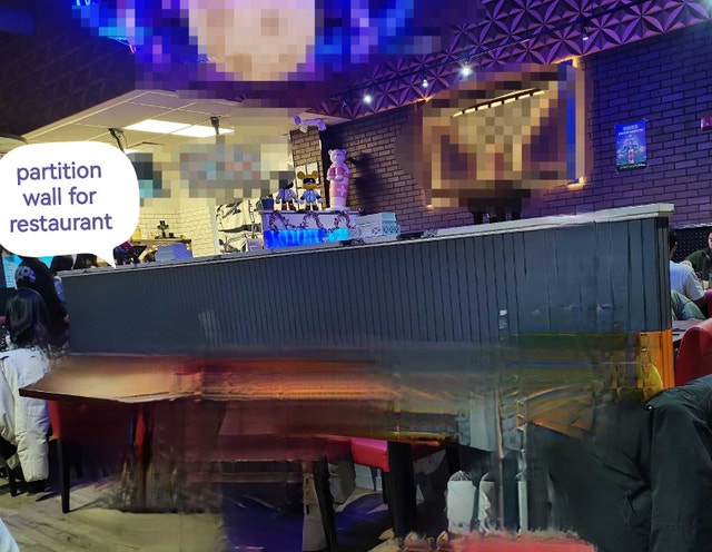 partition wall, pony wall, restaurant,retail etc